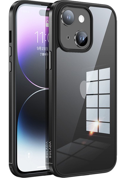 iPhone 15 Plus Yüksek Şeffaflık Telefon Kasası Elektro -Örtülü Metal Çerçeve Tpu+Temperli Cam Kapak (Yurt Dışından)
