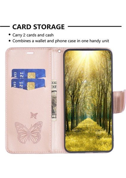 iPhone 15 Katlanabilir Stant Cüzdanı Telefon Flip Kılıfı Deri Kapak Kayış (Yurt Dışından)