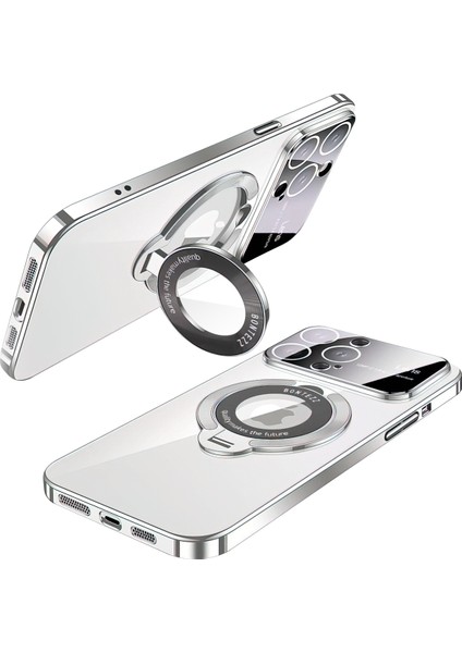 iPhone 15 Pro Kickstand Cam Lens Filmi Telefon Kabuğu Elektro Kaplama Anti-Düşme Pc Kılıfı Magsafe ile Uyumlu (Yurt Dışından)