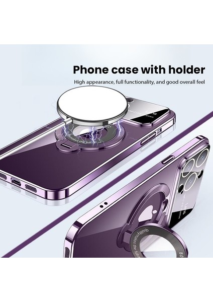 iPhone 15 Pro Kickstand Cam Lens Filmi Telefon Kabuğu Elektro Kaplama Anti-Düşme Pc Kılıfı Magsafe ile Uyumlu (Yurt Dışından) fırsatları