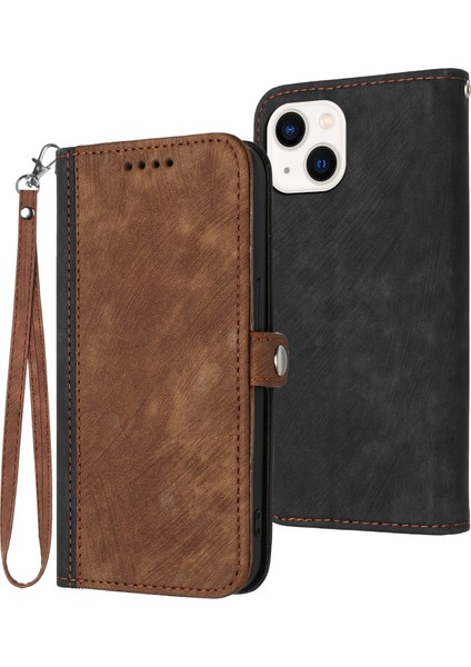 iPhone 15 Pu Deri Anti-Fall Kabuk Çift Manyetik Toka Flip Stand Kapağı Kayışla (Yurt Dışından)