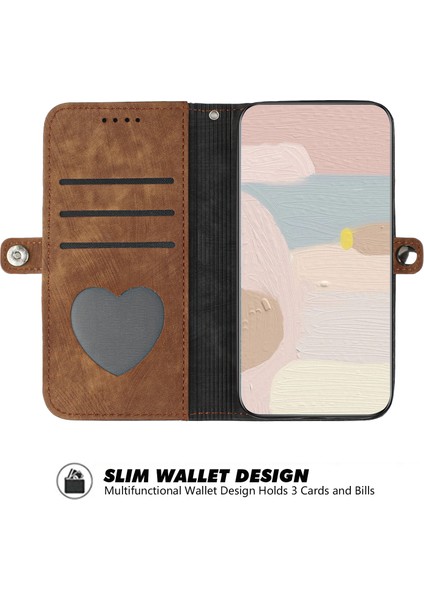 iPhone 15 Pu Deri Anti-Fall Kabuk Çift Manyetik Toka Flip Stand Kapağı Kayışla (Yurt Dışından)