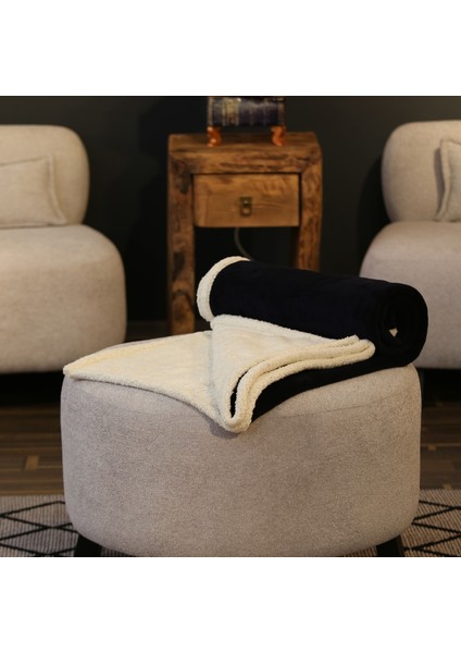 Özel Üretim Çift Taraflı Kadife ve Yünlü Lüks Lacivert Tv Battaniyesi (160X200) fırsatları