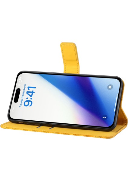 iPhone 15 Pro Folio Flip Stand Telefon Kapağı Deri Cüzdan Kılıfı (Yurt Dışından)