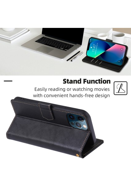 iPhone 15 Pro Magnetic Toka Folio Flip Pu Deri Cüzdan Kılıf Cep Telefonu Katlanabilir Stand Kapağı (Yurt Dışından)