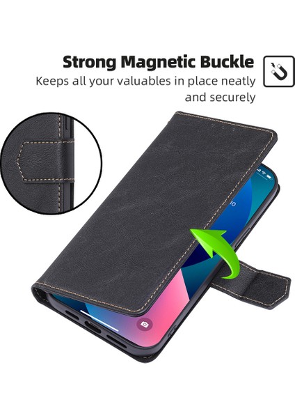 iPhone 15 Pro Magnetic Toka Folio Flip Pu Deri Cüzdan Kılıf Cep Telefonu Katlanabilir Stand Kapağı (Yurt Dışından)
