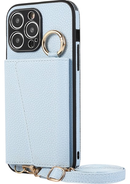 iPhone 15 Pro Kart Tutucu Pu+Pc+Tpu Kickstand Kılıf Kordonlu Darbeye Dayanıklı Telefon Kılıfı (Yurt Dışından)