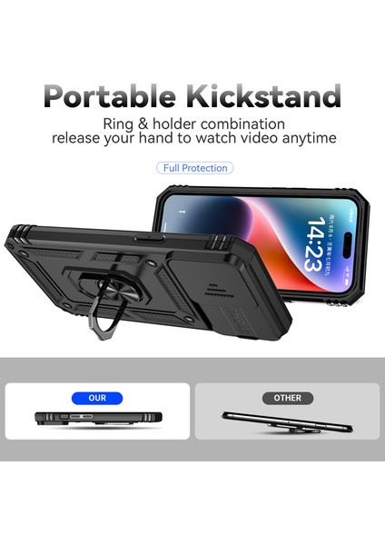iPhone 15 Pro Slide Camera Koruyucu Telefon Kılıfı Metal Yüzük Kickstand Pc + Tpu Damla Geçirmez Kapak (Yurt Dışından) fiyatları