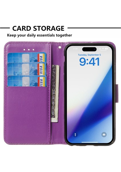 iPhone 15 Plus Pu Deri Cüzdan Kapaklı Telefon Kılıfı Stand Shell'i Çevirin (Yurt Dışından)