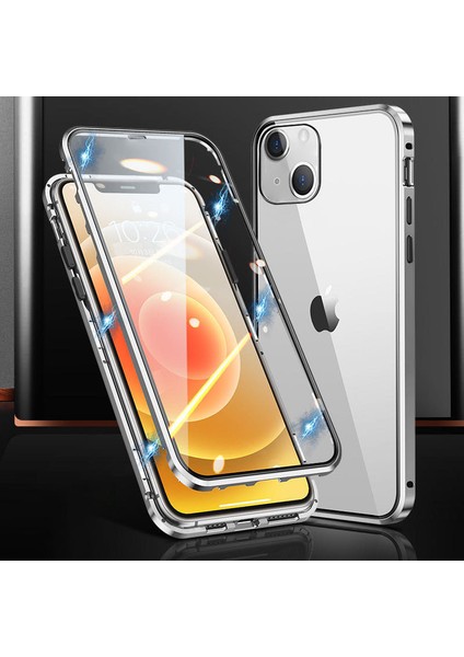 iPhone 15 Manyetik Metal Çerçeve + Çift Taraflı Temperli Cam Telefon Kılıfı (Yurt Dışından)