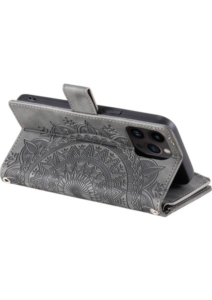 iPhone 15 Pro Max Pu Deri Kart Tutucu Fermuarı Cep Cüzdan Kılıf Stand Straps (Yurt Dışından)