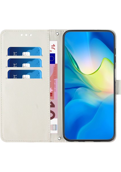 iPhone 15 Mermer Desen Telefon Cüzdan Kılıfı, Kayışlı Standı Pu Deri Kapağı (Yurt Dışından)