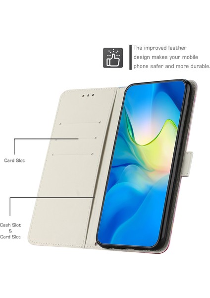 iPhone 15 Mermer Desen Telefon Cüzdan Kılıfı, Kayışlı Standı Pu Deri Kapağı (Yurt Dışından)