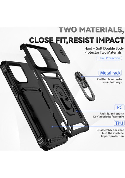 iPhone 15 Pro Max Slide Kamera Koruyucu Telefon Kılıfı Metal Yüzük Kickstand Anti-Cratch Pc + Tpu Kapağı (Yurt Dışından) fırsatları