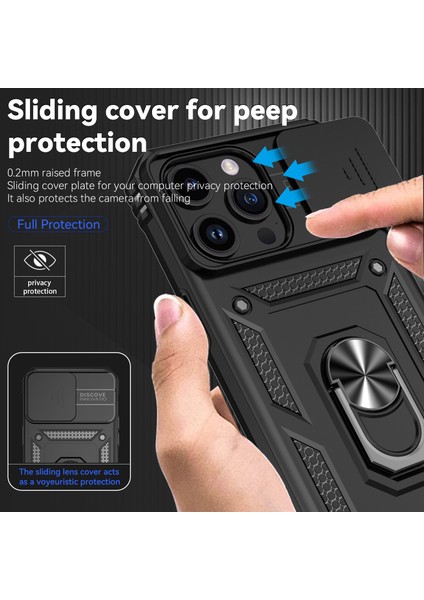 iPhone 15 Pro Max Slide Kamera Koruyucu Telefon Kılıfı Metal Yüzük Kickstand Anti-Cratch Pc + Tpu Kapağı (Yurt Dışından) indirimleri