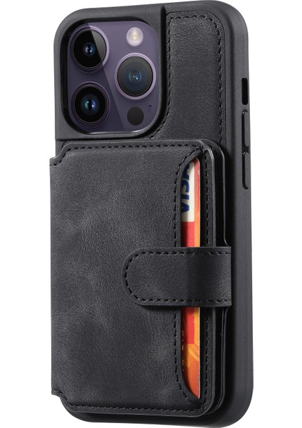 iPhone 15 Pro Max Deri Kaplamalı Tpu Telefon Kılıfı Rfıd Engelleme Cüzdan Anti-Fall Kapak Kickstand ile (Yurt Dışından)