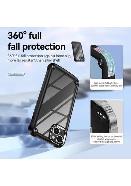 iPhone 15 Damla Geçirmez Telefon Kılıfı Alaşım Lens Çerçevesi Pc+Tpu Hibrid Arka Kapak (Yurt Dışından)