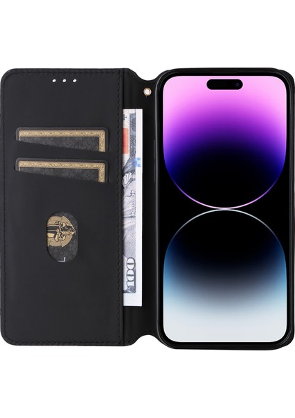iPhone 15 Plus Rhombus Baskılı Telefon Kılıf Anti Drop Pu Deri Deri Cüzdan Stand Kapağı (Yurt Dışından)