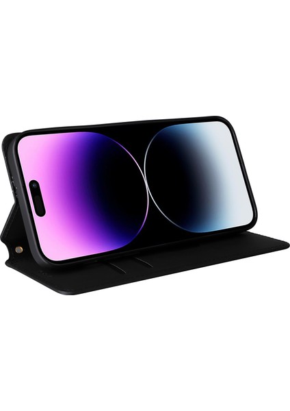 iPhone 15 Plus Rhombus Baskılı Telefon Kılıf Anti Drop Pu Deri Deri Cüzdan Stand Kapağı (Yurt Dışından)