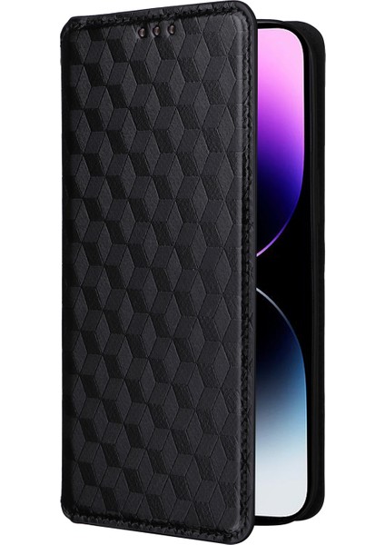 iPhone 15 Plus Rhombus Baskılı Telefon Kılıf Anti Drop Pu Deri Deri Cüzdan Stand Kapağı (Yurt Dışından)