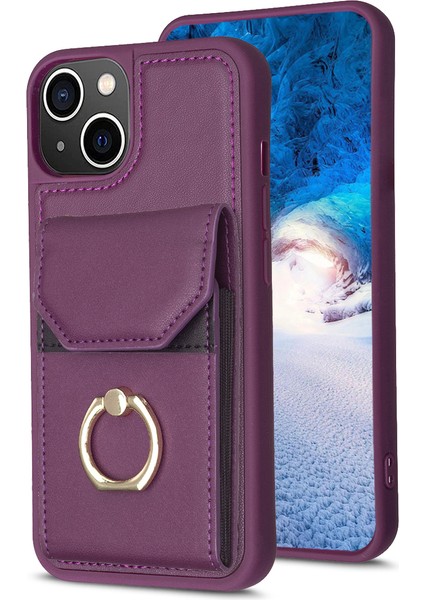 iPhone 15 Plus Cep Telefon Kılıf Kart Tutucu Pu Deri+Tpu Telefon Kapağı Ring Kickstand (Yurt Dışından) fiyatları