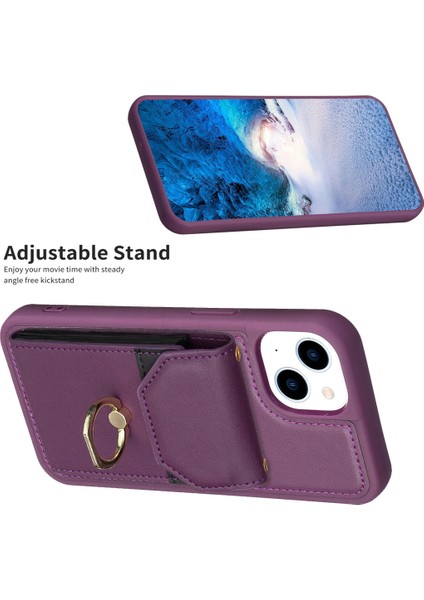 iPhone 15 Plus Cep Telefon Kılıf Kart Tutucu Pu Deri+Tpu Telefon Kapağı Ring Kickstand (Yurt Dışından) modelleri