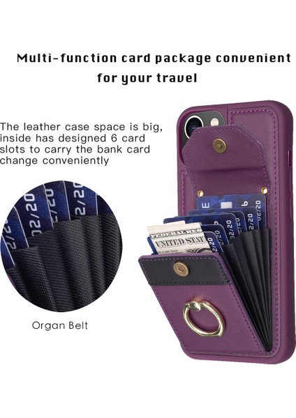 iPhone 15 Plus Cep Telefon Kılıf Kart Tutucu Pu Deri+Tpu Telefon Kapağı Ring Kickstand (Yurt Dışından) indirimleri