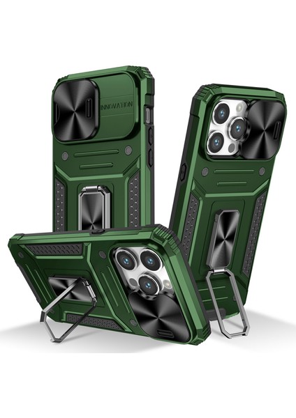 iPhone 15 Pro Lens Koruma Telefon Kılıf Anti-Çizgi Pc+Tpu Kickstand Cover (Yurt Dışından)