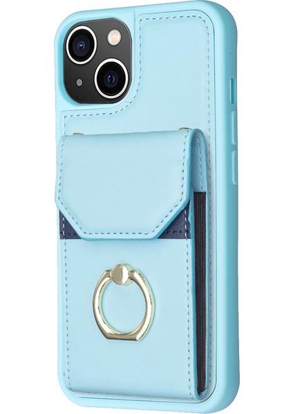 iPhone 15 Plus Cep Telefon Kılıf Kart Tutucu Pu Deri+Tpu Telefon Kapağı Ring Kickstand (Yurt Dışından)