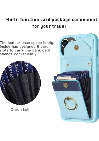 iPhone 15 Plus Cep Telefon Kılıf Kart Tutucu Pu Deri+Tpu Telefon Kapağı Ring Kickstand (Yurt Dışından)