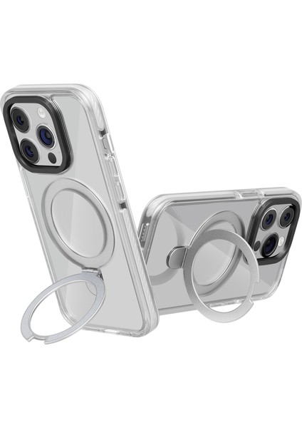 iPhone 15 Pro Max Magnetic Kickstand Tpu+Akrilik Hibrit Kılıf Kapağı Magsafe ile Uyumlu (Yurt Dışından)