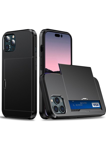 iPhone 15 Pro Max Slayt Kartı Tutucu ile Telefon Kılıfı, Çizgi Anti Tpu + Pc Telefon Kapağı (Yurt Dışından)