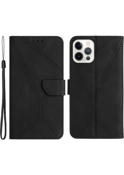 iPhone 15 Pro Skin-Touch Flip Stand Stand Cüzdan Baskılı Çizgi Anti-Drop Telefon Kılıfı (Yurt Dışından)