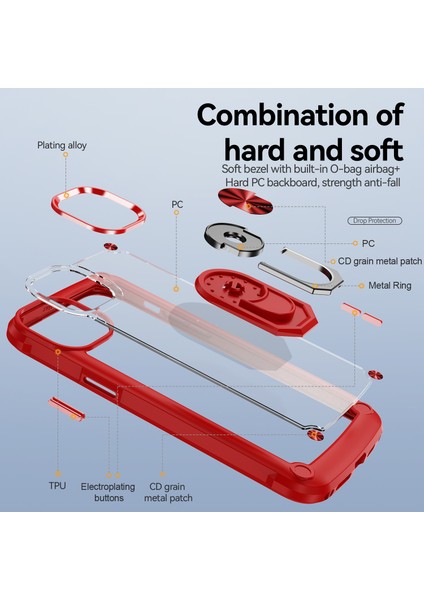 iPhone 15 Plus Ring Kickstand Telefon Kasası Alaşım Lens Çerçevesi Pc + Tpu Koruyucu Kapak (Yurt Dışından)
