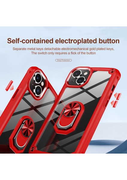 iPhone 15 Plus Ring Kickstand Telefon Kasası Alaşım Lens Çerçevesi Pc + Tpu Koruyucu Kapak (Yurt Dışından)