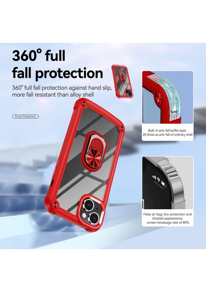 iPhone 15 Plus Ring Kickstand Telefon Kasası Alaşım Lens Çerçevesi Pc + Tpu Koruyucu Kapak (Yurt Dışından)