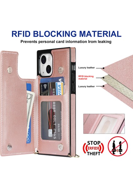 iPhone 15 Plus Manyetik Buttons Kickstand Telefon Kasası Rfıd Engelleme Kart Tutucu Kapak Kayış (Yurt Dışından) fiyatları