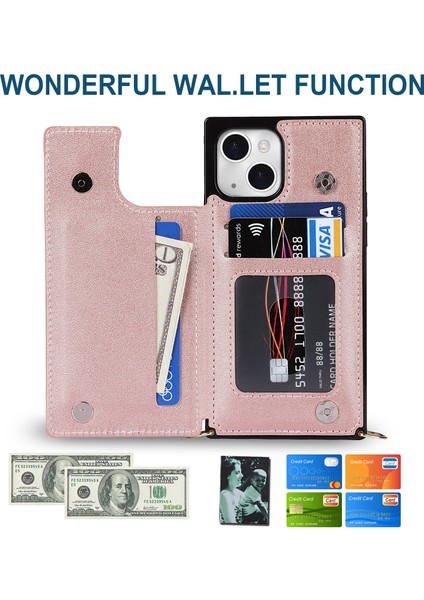 iPhone 15 Plus Manyetik Buttons Kickstand Telefon Kasası Rfıd Engelleme Kart Tutucu Kapak Kayış (Yurt Dışından) modelleri