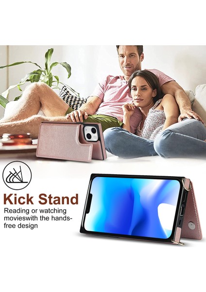 iPhone 15 Plus Manyetik Buttons Kickstand Telefon Kasası Rfıd Engelleme Kart Tutucu Kapak Kayış (Yurt Dışından) indirimleri