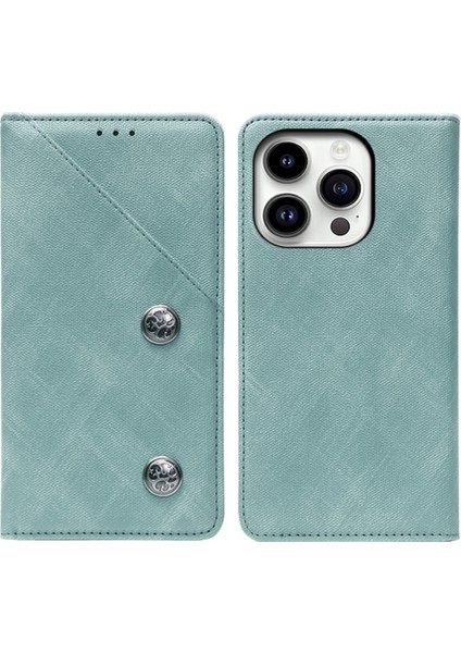 iPhone 15 Plus Telefon Kasası Retro Doku Pu Deri+Tpu Stand Manyetik Telefon Kapağı Kart Yuvası (Yurt Dışından)