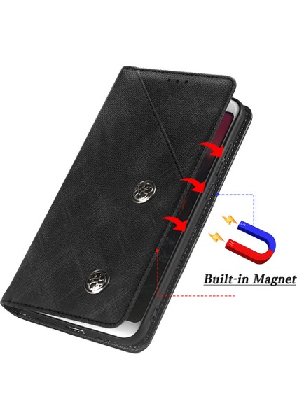 iPhone 15 Plus Telefon Kasası Retro Doku Pu Deri+Tpu Stand Manyetik Telefon Kapağı Kart Yuvası (Yurt Dışından)