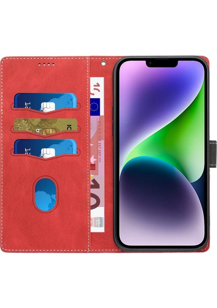 iPhone 15 Pu Deri Telefon Cüzdan Kılıfı, Izgara Ekleme Standı Telefon Kapağı Kayışla (Yurt Dışından)