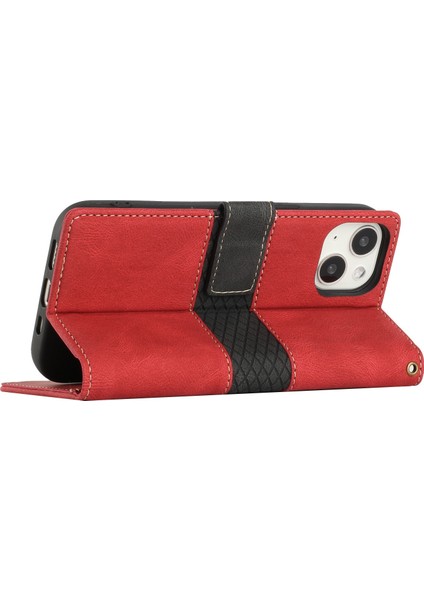 iPhone 15 Pu Deri Telefon Cüzdan Kılıfı, Izgara Ekleme Standı Telefon Kapağı Kayışla (Yurt Dışından)