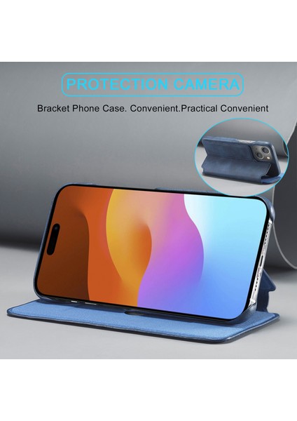 iPhone 15 Deri Standı Kart Yuvası ile Phone Case Damla Geçirmez Kapak (Yurt Dışından)
