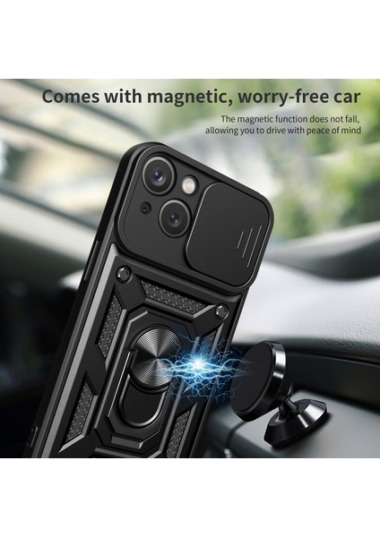 iPhone 15 Slayt Kamera Lens Şok Geçirmez Cep Telefonu Kasası Pc+Tpu Kickstand Telefon Kabuğu (Yurt Dışından) fırsatları