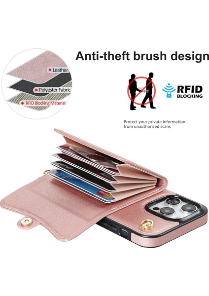 iPhone 15 Pro Max Telefon Kabuğu, Kart Yuvaları Pu Deri+Tpu Kickstand Kapağı 2 Kayışla (Yurt Dışından) indirimleri