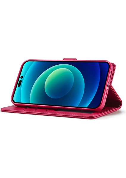 iPhone 15 Dalgaya Dayanıklı Cüzdan Kılıfı Pu Deri Buzağı Dokusu Stand Flip Cover (Yurt Dışından)