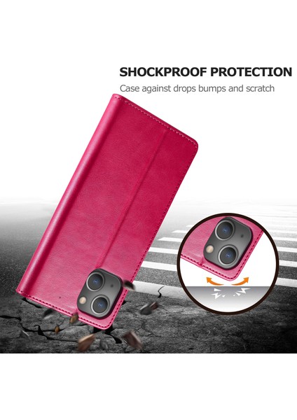 iPhone 15 Dalgaya Dayanıklı Cüzdan Kılıfı Pu Deri Buzağı Dokusu Stand Flip Cover (Yurt Dışından)