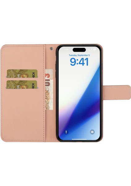 iPhone 15 Pro Folio Flip Stand Telefon Kapağı Deri Cüzdan Kılıfı (Yurt Dışından)