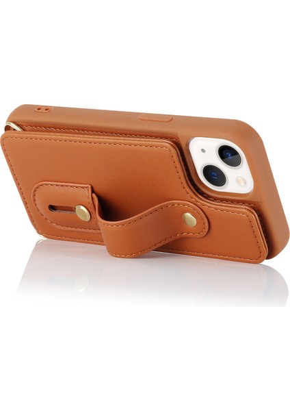 iPhone 15 Kart Tutucu Kabuğu, Kickstand Case Pu Deri Kaplamalı Tpu Telefon Kapağı Kayışlı (Yurt Dışından)